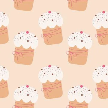 Colorful Hand drawn Easter cake with Sprinkles decorations Seamless Pattern Stock Illustration