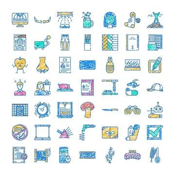 Colorful hand drawn lifestyle objects and tools collection Stock Illustration