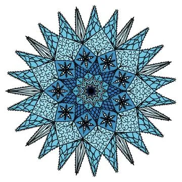 Colorful hand drawn mandala pattern, winter snowflake, vector illustration 스톡 일러스트