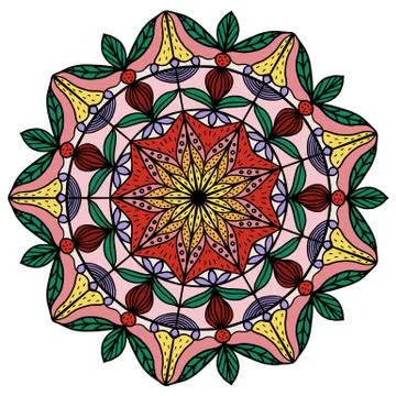 Colorful hand drawn mandala pattern, flower elements, vector illustration 스톡 일러스트