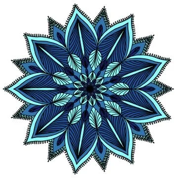 Colorful hand drawn mandala pattern, winter snowflake, raster illustration Illustrazione stock