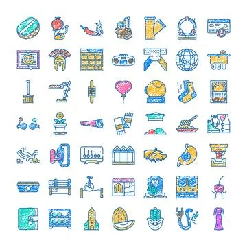 Colorful hand drawn scribble icons collection 스톡 일러스트