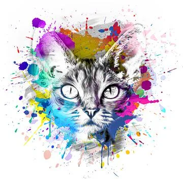 Colorful hand-drawn tiger muzzle, abstract colorful background Stock Illustration
