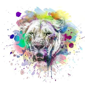 Colorful hand-drawn tiger muzzle, abstract colorful background Stock Illustration