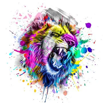 Colorful hand-drawn tiger muzzle, abstract colorful background Stock Illustration