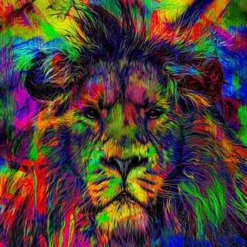 Colorful hand-drawn tiger muzzle, abstract colorful background Illustrazione stock