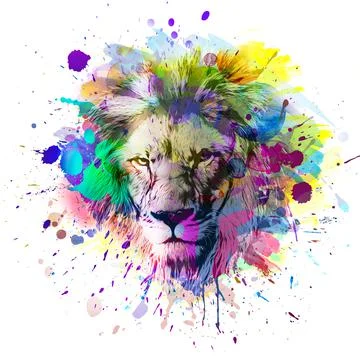 Colorful hand-drawn tiger muzzle, abstract colorful background Illustrazione stock