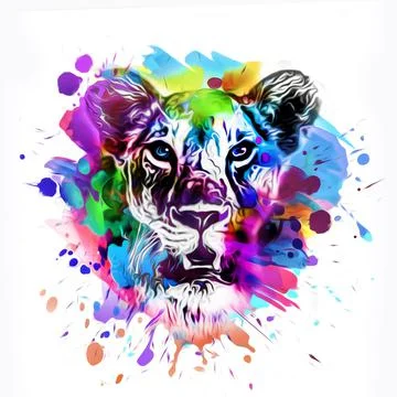 Colorful hand-drawn tiger muzzle, abstract colorful background Stock Illustration