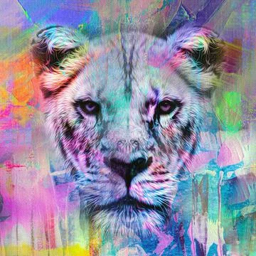 Colorful hand-drawn tiger muzzle, abstract colorful background Stock Illustration