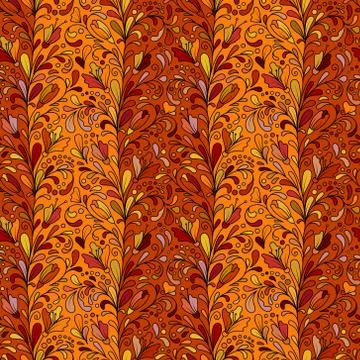 Colorful hand drawn vector seamless floral pattern with flowers and leaves Stock Illustration