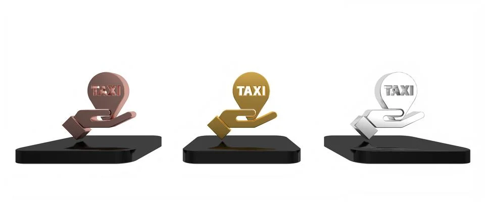 Colorful Hand on map pointer with taxi icon isolated on white background. L.. 스톡 일러스트