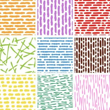 Colorful Hand painted line pattern variation set Stock Illustration