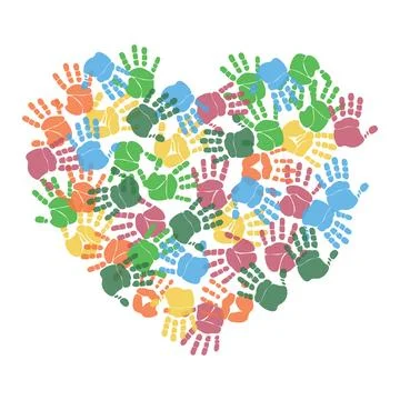 Colorful hand prints in heart shape Stock Illustration