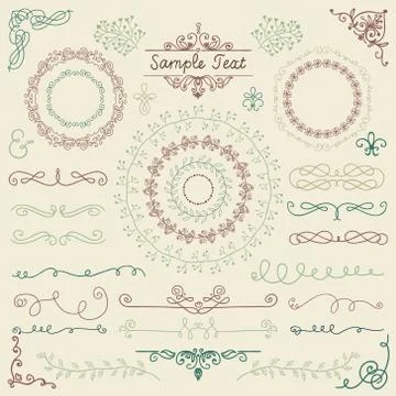Colorful Hand Sketched Design Elements 库存插图