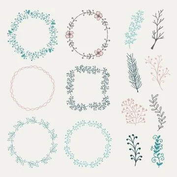 Colorful Hand Sketched Frames, Borders, Design Elements 库存插图