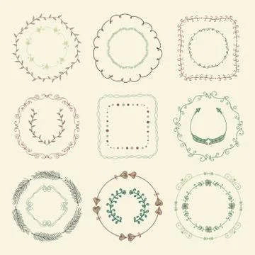 Colorful Hand Sketched Frames, Borders, Design Elements 库存插图