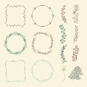 Colorful Hand Sketched Frames, Borders, Design Elements 库存插图