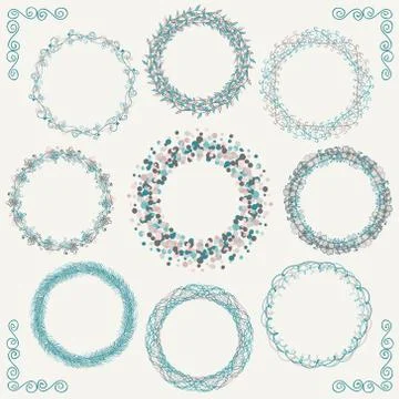 Colorful Hand Sketched Rustic Frames, Borders, Corners Illustrazione stock