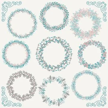 Colorful Hand Sketched Rustic Frames, Borders, Corners Illustrazione stock