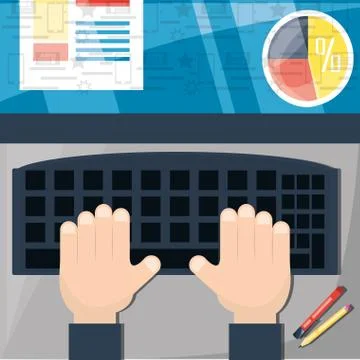 Colorful hand typing and using the computer in digital marketing 스톡 일러스트