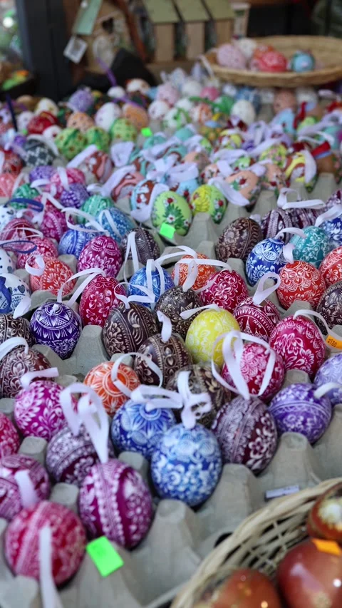 Colorful handmade easter eggs display Video stock 331811970