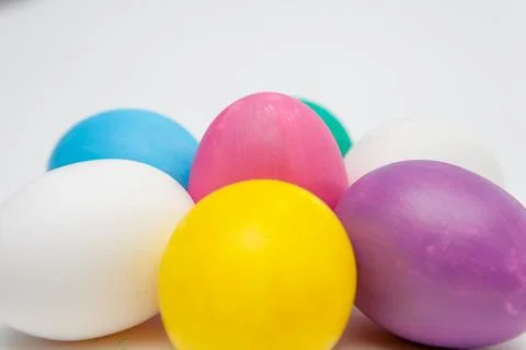 Colorful handmade Easter eggs, isolated on white background Foto stock