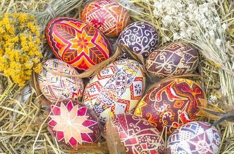 Colorful handmade Easter eggs Foto stock