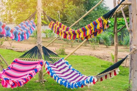 Colorful of handmade hammock.  Pattern Background, these handmad Stock Photos