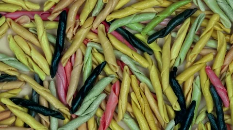 Colorful handmade italian pasta food. Turntable anticlockwise Stock Footage