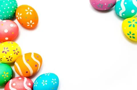 Colorful handmade painted easter eggs isolated on a white Stock Photos