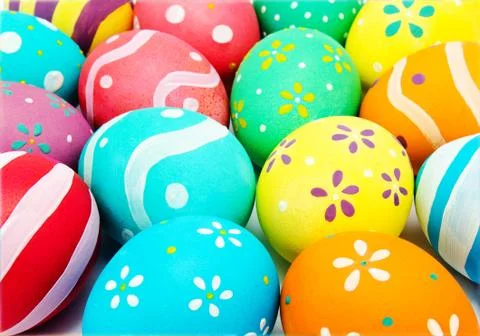 Colorful handmade painted easter eggs Stock Photos