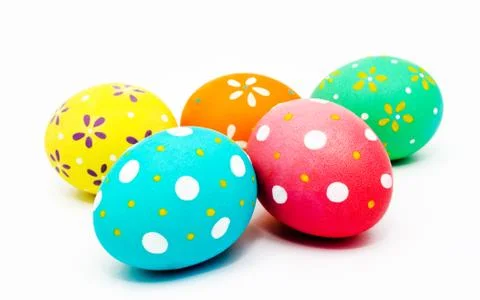 Colorful handmade painted easter eggs isolated on a white Stock Photos