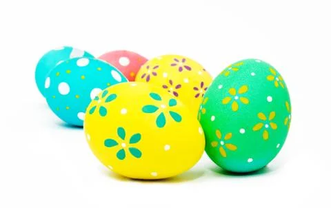 Colorful handmade painted easter eggs isolated on a white Stock Photos
