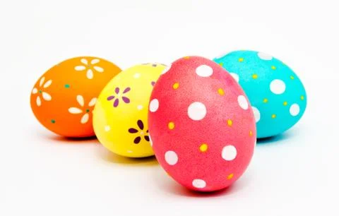 Colorful handmade painted easter eggs isolated on a white Stock Photos