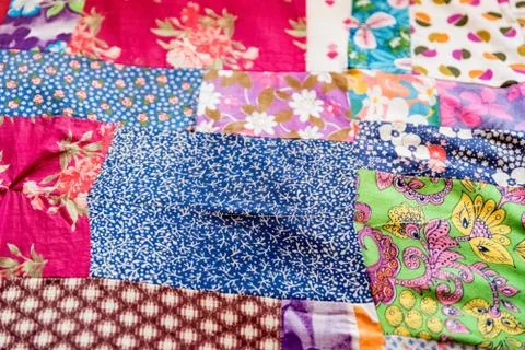 Colorful handmade patchwork carpet close up image Stock Photos