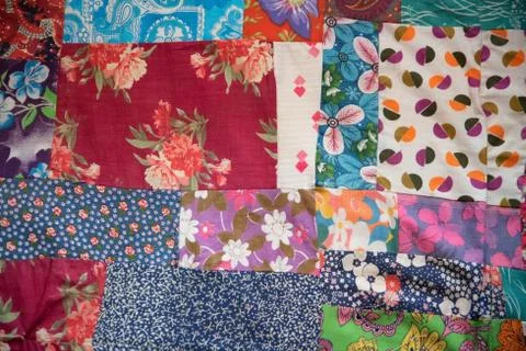 Colorful handmade patchwork carpet close up image Stock Photos