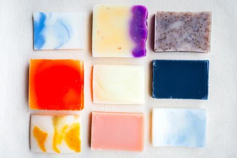 Colorful handmade solid soap bars (zero waste) Stock Photos