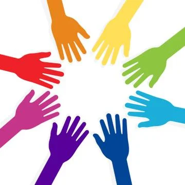 Colorful hands forming shape teamwork Stock Illustration