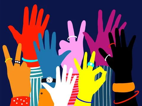 Colorful hands Raised up Stock Illustration