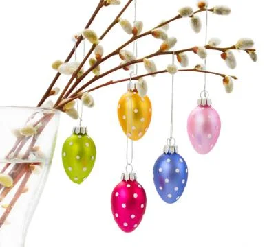 Colorful hanging easter eggs Stock Photos