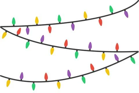 Colorful hanging string lights in flat style on white background.Color Christ Stock Illustration