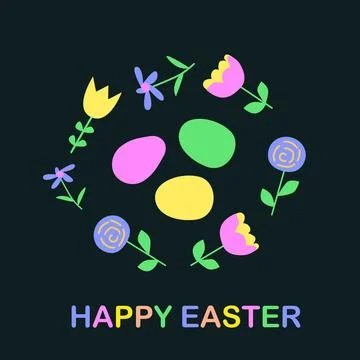Colorful happy easter egg and floral design for spring celebrations Illustrazione stock
