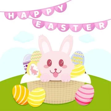 Colorful happy easter eggs and bunny Stock Illustration