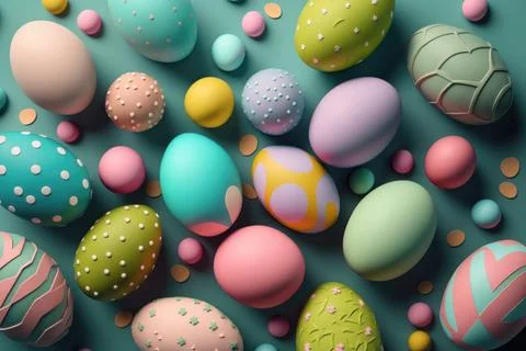 Colorful Happy Easter eggs pattern design. Pastel easter egg closeup. Stock Illustration