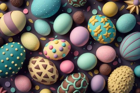 Colorful Happy Easter eggs pattern design. Pastel easter egg closeup. Illustrazione stock