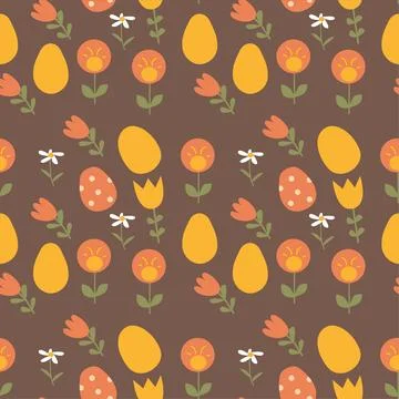 Colorful happy easter pattern with eggs and floral elements for festive Stock Illustration