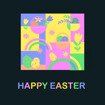 Colorful happy easter patterns with flowers and eggs for spring celebrations Stock Illustration