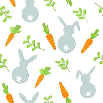 Colorful hare carrot seamless pattern. Isolated on white background Stock Illustration