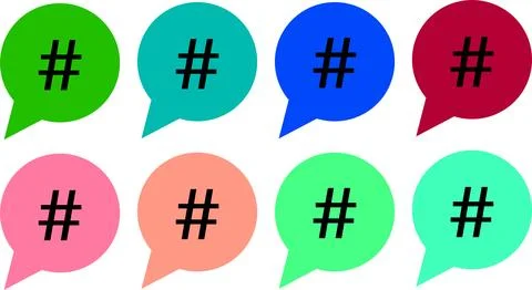 Colorful Hashtag Chat Bubbles Set Social Media Icons In Bright Multicolor S.. イラスト素材