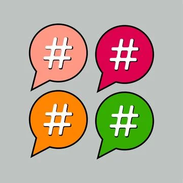Colorful Hashtag Chat Bubbles Set Social Media Icons In Bright Multicolor S.. Stock Illustration